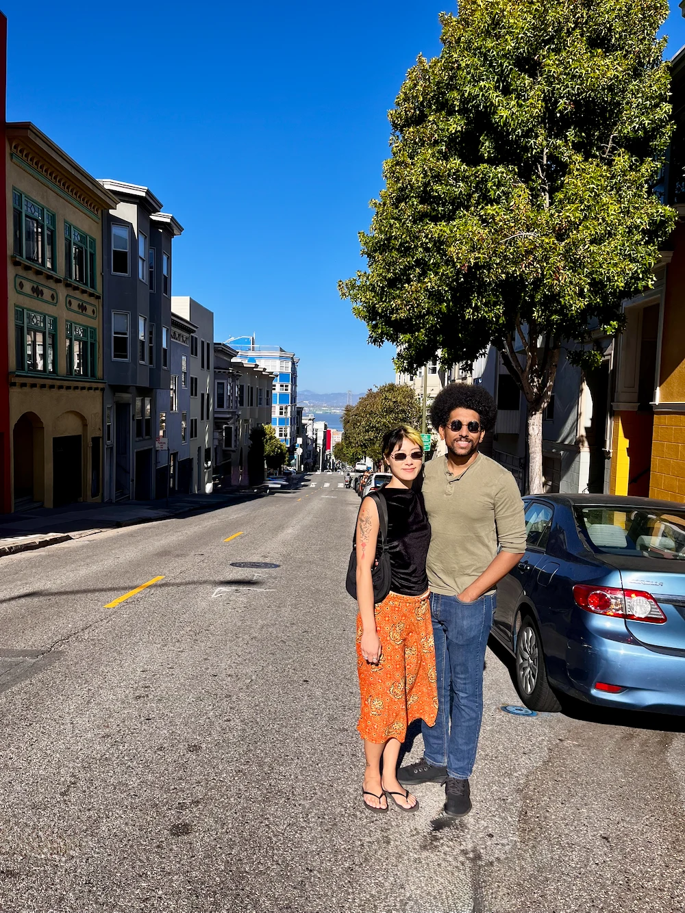 Crystal Ma with a friend on a San Francisco street
