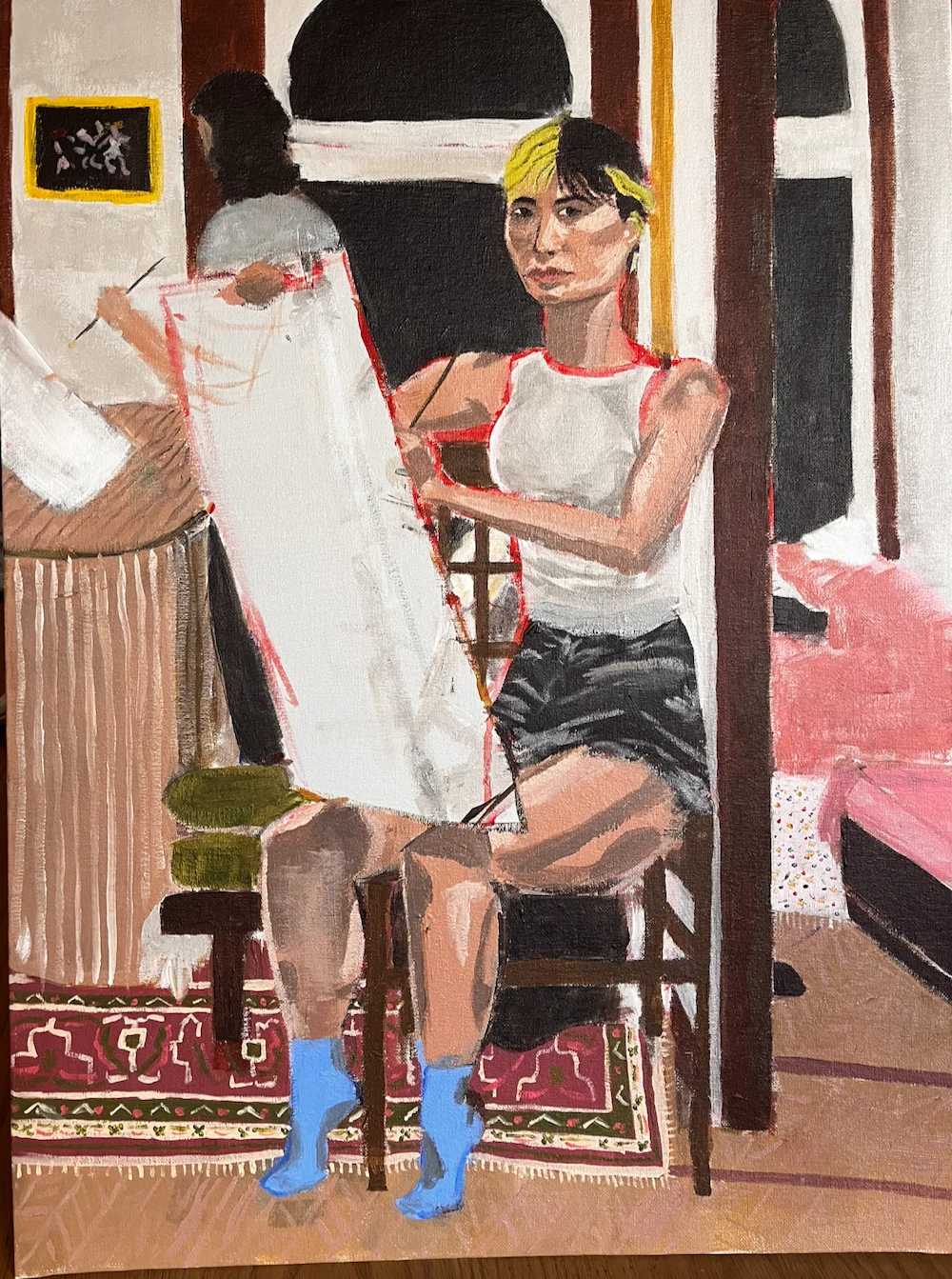Self-portrait painting at the easel